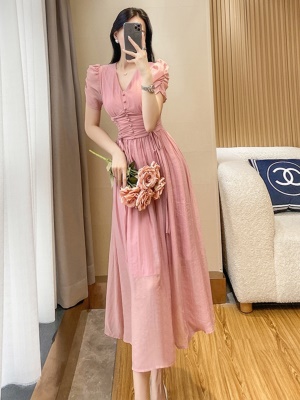 高级感法式连衣裙女仙夏2025夏季新款名媛气质收腰显瘦雪纺长裙子