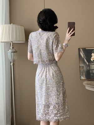 2025夏季新款时尚气质紫色蕾丝连衣裙两件套显瘦高级感半身裙套装