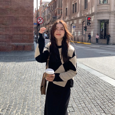 秋冬季港风复古chic配大衣小香风毛衣连衣裙子套装裙两件套女装潮