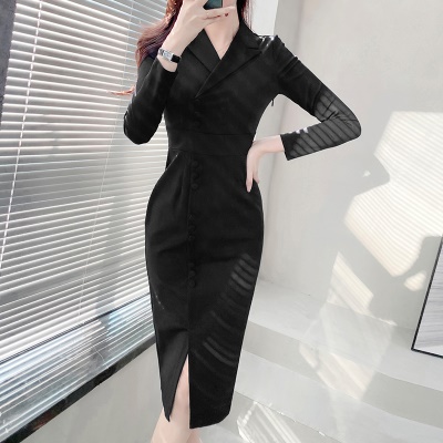 早秋女神范气质职业包臀裙2025秋季新款女长袖西装领连衣裙高级感