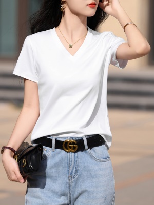 80s液氨短袖t恤女2025新款爆款圆领正肩体恤打底衫内搭上衣V领夏