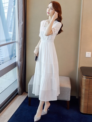 高级感白色雪纺连衣裙子女2025夏季新款气质收腰超仙轻熟风长裙