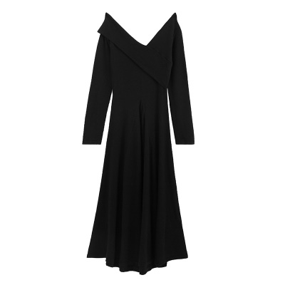 法式长袖红色针织打底裙收腰显瘦气质秋季连衣裙子女秋冬礼服长裙