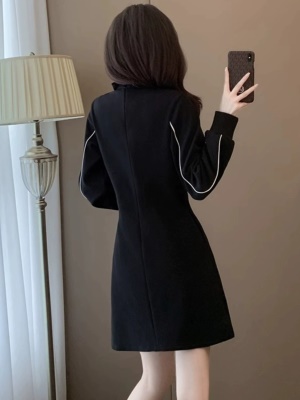 新中式国风高级感娃娃领连衣裙女小个子秋冬加绒黑色气质旗袍裙子