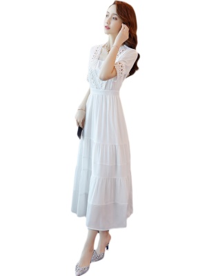 高级感白色雪纺连衣裙子女2025夏季新款气质收腰超仙轻熟风长裙