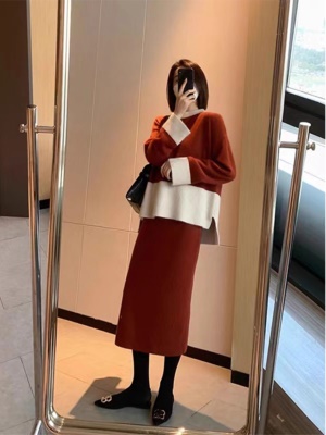 小香风针织套装裙子减龄时髦洋气名媛显瘦遮肉毛衣搭配冬裙两件套