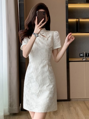 新中式国风连衣裙气质显瘦高级感礼服裙子女白色旗袍夏季2025新款