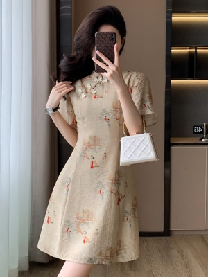 新中式国风棉麻连衣裙女夏季新款小个子气质显瘦年轻款改良旗袍裙