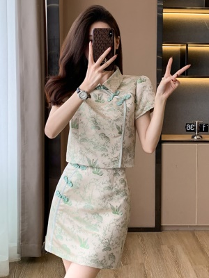 新中式国风旗袍套装裙子女小个子夏季新款一整套穿搭半身裙两件套