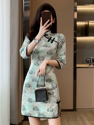 国风女装中式旗袍连衣裙2025春季新款小个子气质修身包臀裙高级感