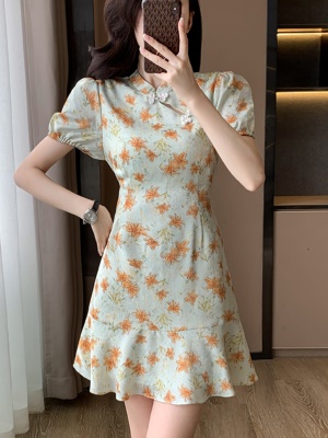 夏天改良旗袍连衣裙小个子2025新款新中式国风高级感显瘦鱼尾裙子