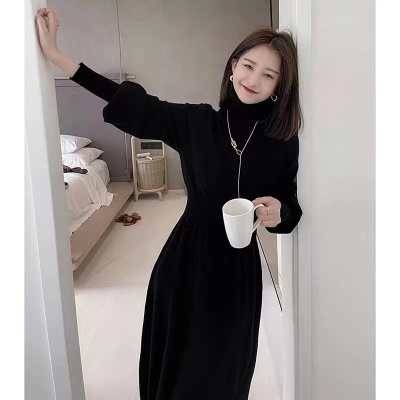 2025秋冬新款毛衣长裙子打底内搭配大衣半高领法式针织连衣裙子女