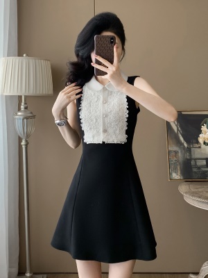 法式小香风娃娃千金连衣裙女夏季2025新款高级感无袖小黑裙生日裙