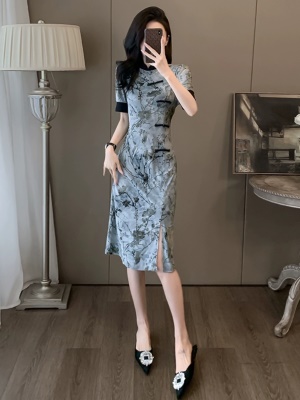 新中式国风旗袍连衣裙高级感晚礼服开叉中长款裙子女夏季2025新款