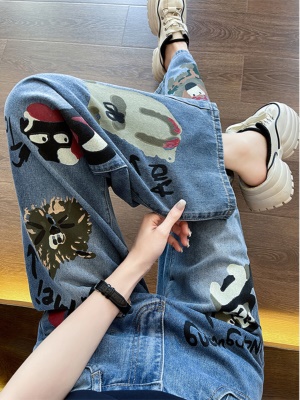 今年流行夏装穿搭一整套时尚休闲减龄炸街牛仔阔腿裤两件套装显瘦