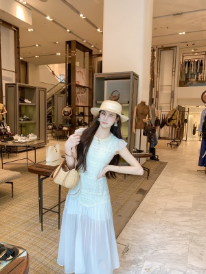 白色网纱拼接连衣裙女2025春夏新款仙女裙绝美长裙子