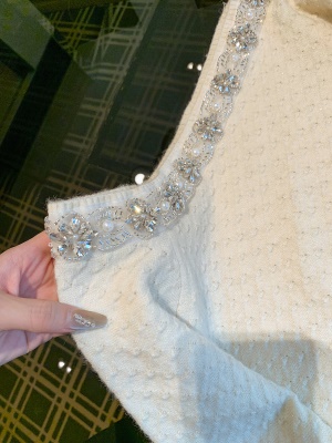 小香风露肩针织连衣裙女春秋新款毛衣裙打底裙子