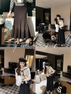 鱼尾裙春秋中长款半身裙女高级感气质包臀针织裙子