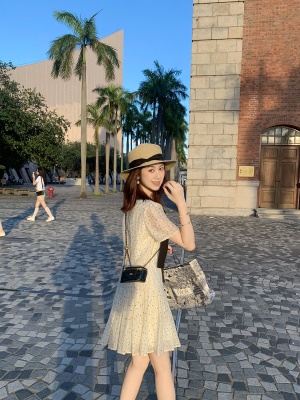 小香风法式波点连衣裙女夏季新款设计感百褶短裙子