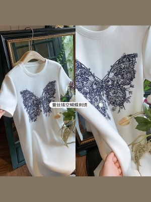 重工蝴蝶刺绣连衣裙女2025夏季新款中长款a字裙子