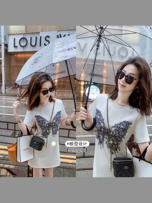 重工蝴蝶刺绣连衣裙女2025夏季新款中长款a字裙子