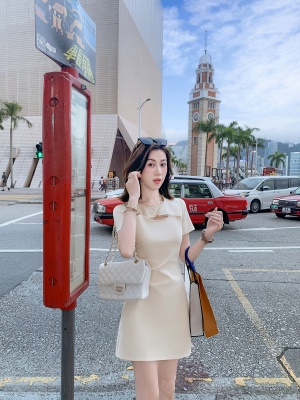 小香风镂空连衣裙女2025夏季新款钉珠中长款高腰裙子