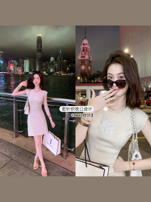 高冷御姐风无袖针织连衣裙女夏季新款中长款收腰裙子