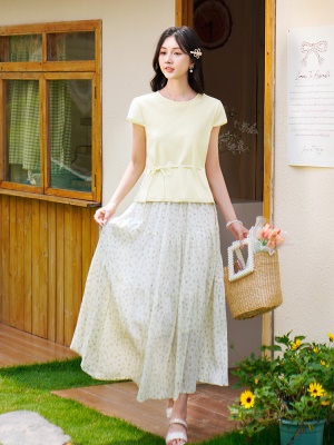 ATAR气质优雅夏装新款绑带收腰显瘦短袖T恤 2025休闲简约宽松上衣