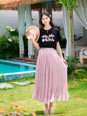 ATAR休闲夏季新款女字母刺绣短袖T恤衫2025时尚百搭减龄圆领上衣