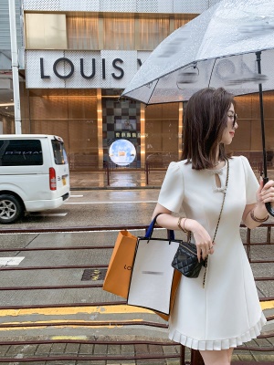 小香风镂空连衣裙女夏季新款显瘦高端气质a字短裙子