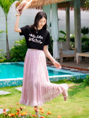 ATAR休闲夏季新款女字母刺绣短袖T恤衫2025时尚百搭减龄圆领上衣