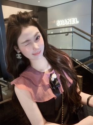 「复古玫瑰」荷叶领花朵胸针连衣裙女新款收腰裙子