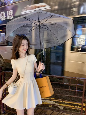 小香风收腰鱼骨连衣裙女夏季新款显瘦中长款a字裙子