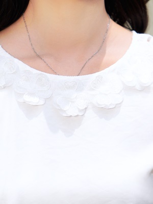 ATAR甜美淑女新品蕾丝边拼接短袖T恤仿真丝衬衫短袖镂空亲肤上衣