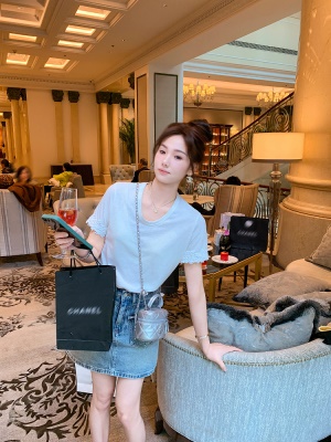 修身小个子半身裙女夏季新款蓝色短裙百搭a字牛仔裙