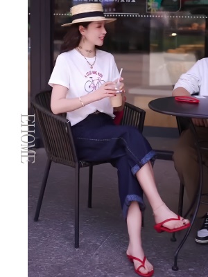 套装女2025新款减龄小众自行车印花短袖T恤百搭显瘦哈伦牛仔裤夏