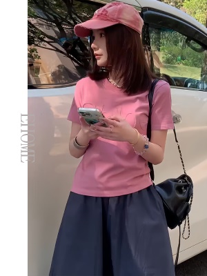 夏季套装女2025新款字母印花修身显瘦圆领短袖T恤百搭小众半身裙