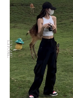 今年流行爆款套装ins辣妹吊带背心美式复古嘻哈宽松休闲工装裤女