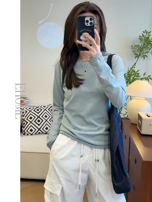 套装女2025新款韩系简约软糯百搭长袖T恤打底衫纽扣束脚工装裤