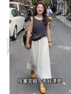 夏日绝美穿搭套装薄款针织冰丝短袖T恤立体蕾丝花朵百搭半身裙女