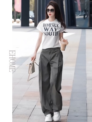 又酷又飒的穿搭套装美式甜酷辣妹字母印花短袖T恤工装复古休闲裤