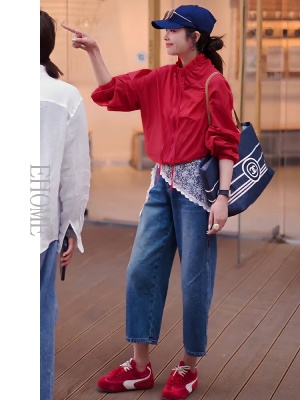 独特绝美初春小套装休闲百搭抽绳拉链长袖防晒外套直筒水洗牛仔裤