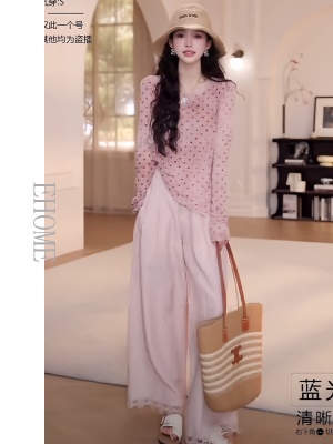夏季减龄一整套穿搭气质甜美波点防晒衫长袖T恤设计感百搭长裤女