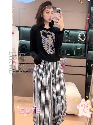 2025超火夏装一整套韩系翘尾巴小猫印花薄款上衣防晒小众长袖T恤